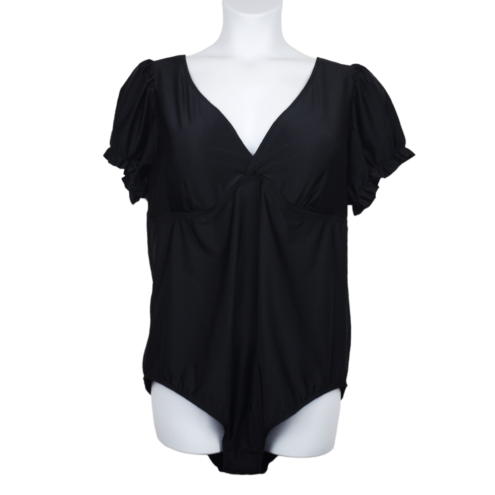 Torrid Retro Chic Black Wireless Puff Sleeve One Piece Swimsuit Size 3X NWT